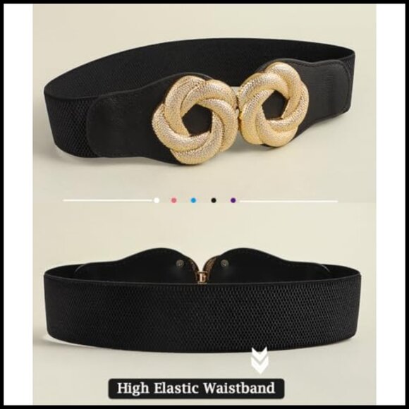 Gold Floral Buckle Wide Elastic Waist Belt Stretchy Dressy Fashion Adjustable
